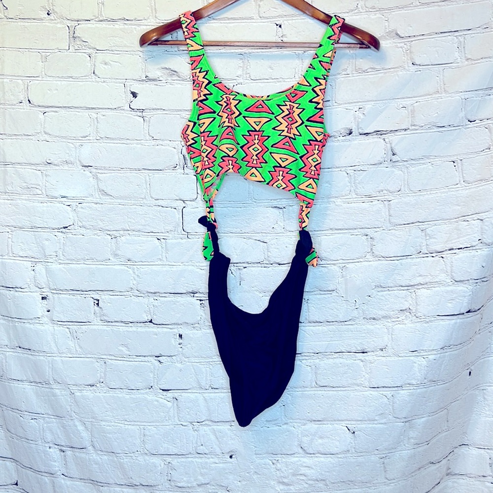 Gotcha By Icons Of Culture Retro Neon Green Orange Black Swimsuit Size Small